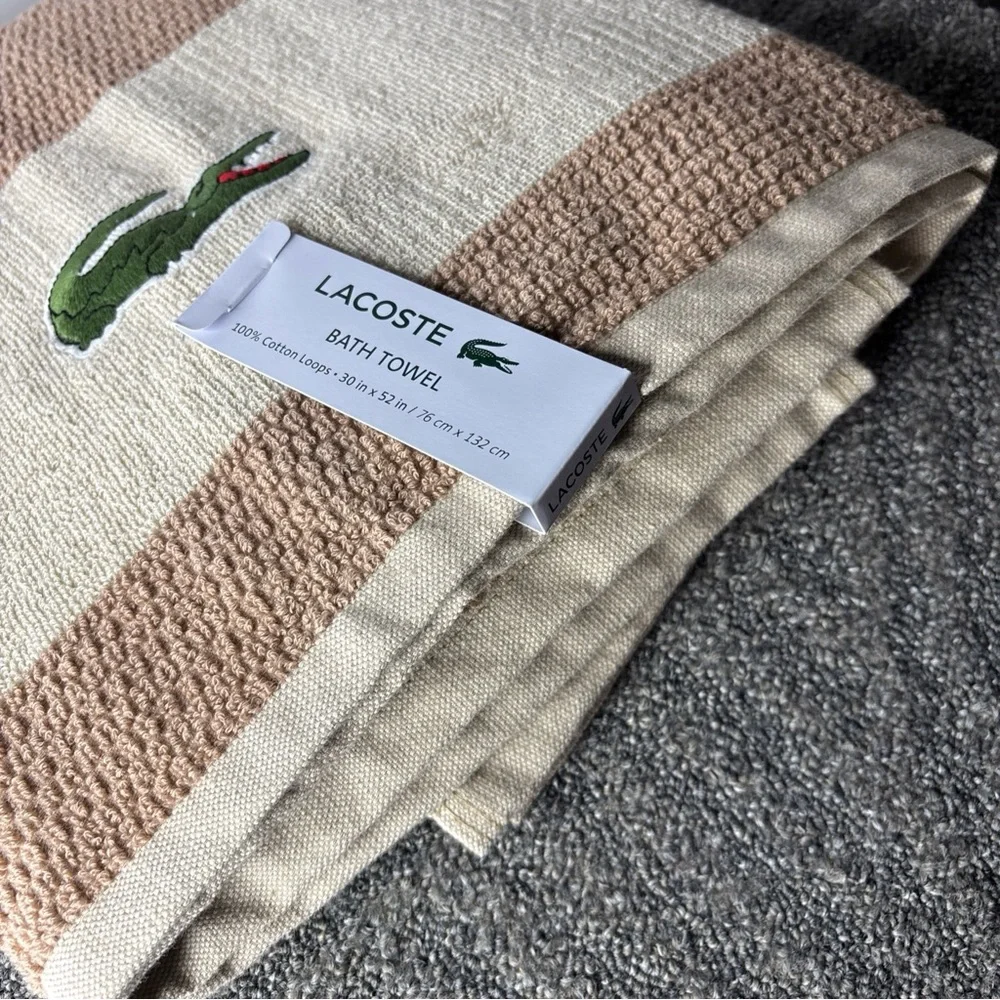 Lacoste Tan and Cream Bath Towel